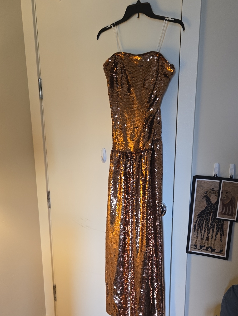 Copper Gold Sequin Strapless Evening Dress